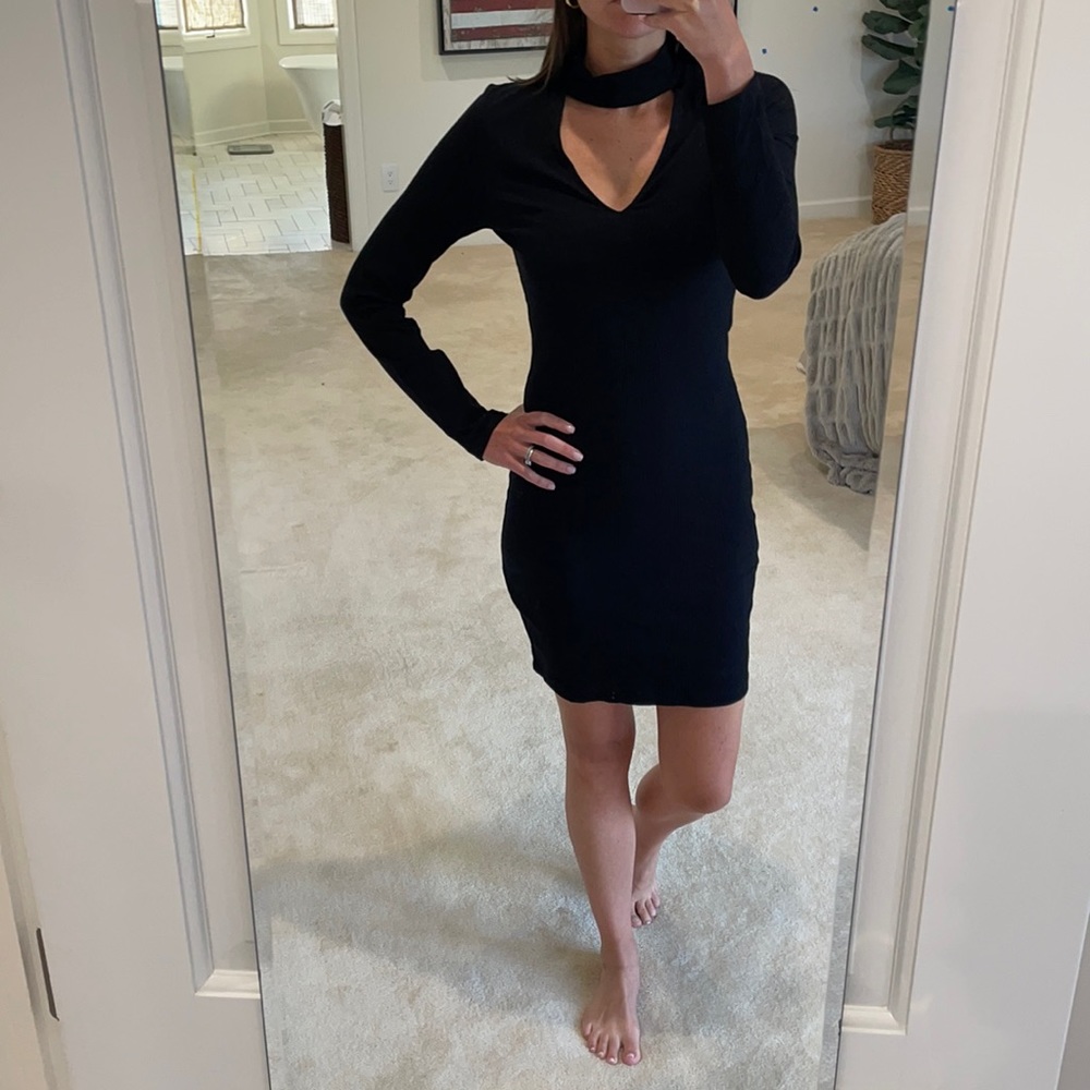 Long sleeve black knit dress